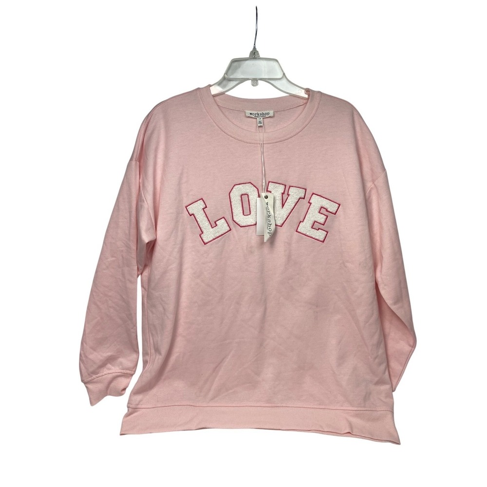 Workshop Republic Clothing Love Appliqué Pink Crewneck Sweatshirt Women's Large - Picture 2 of 8